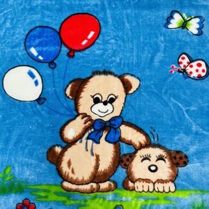 Bear Puppy Dog Balloons Blue Lux Throw Baby Blanket Plush Vtg Kawaii Mink RARE